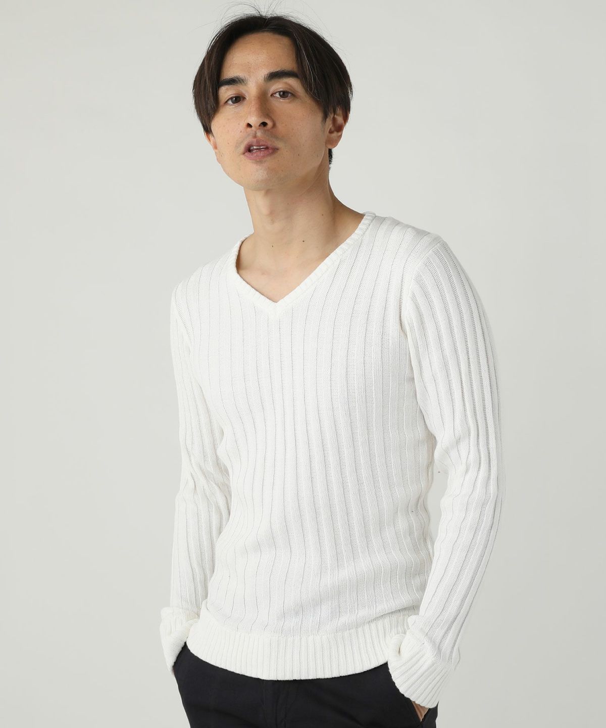 コットン100％バレンシアリブ編みVネックニット | 【公式】SPU スプ