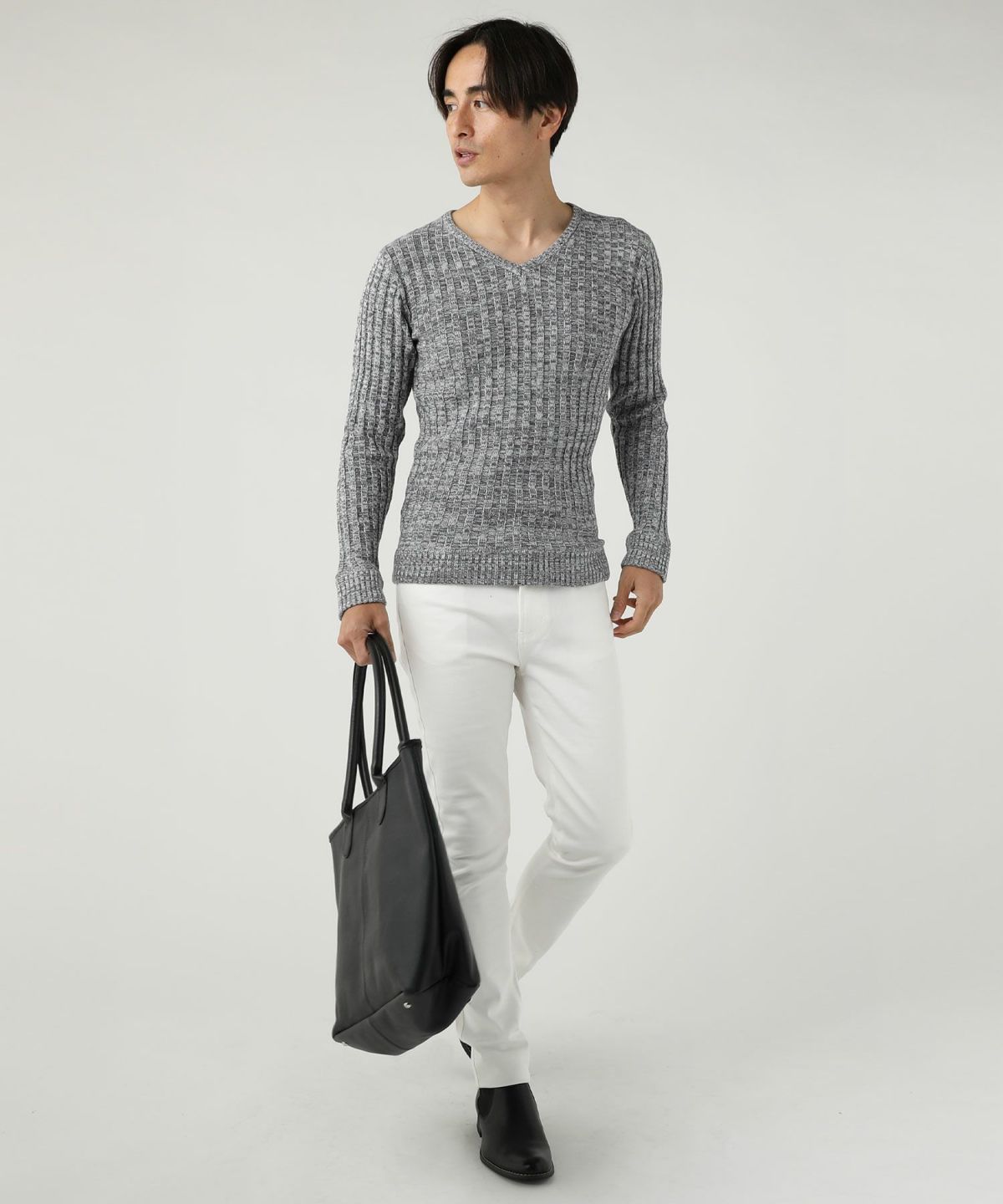 コットン100％バレンシアリブ編みVネックニット | 【公式】SPU スプ