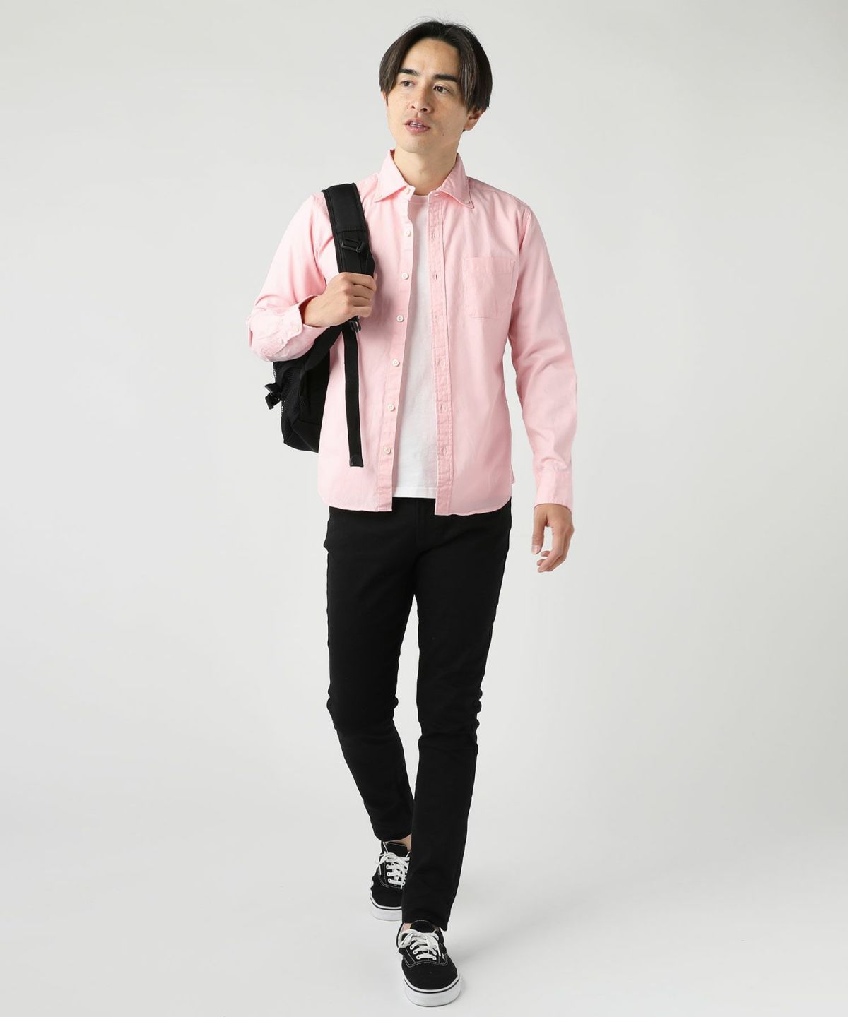 日本製ワイドスプレッドボタンダウンコットン長袖シャツ