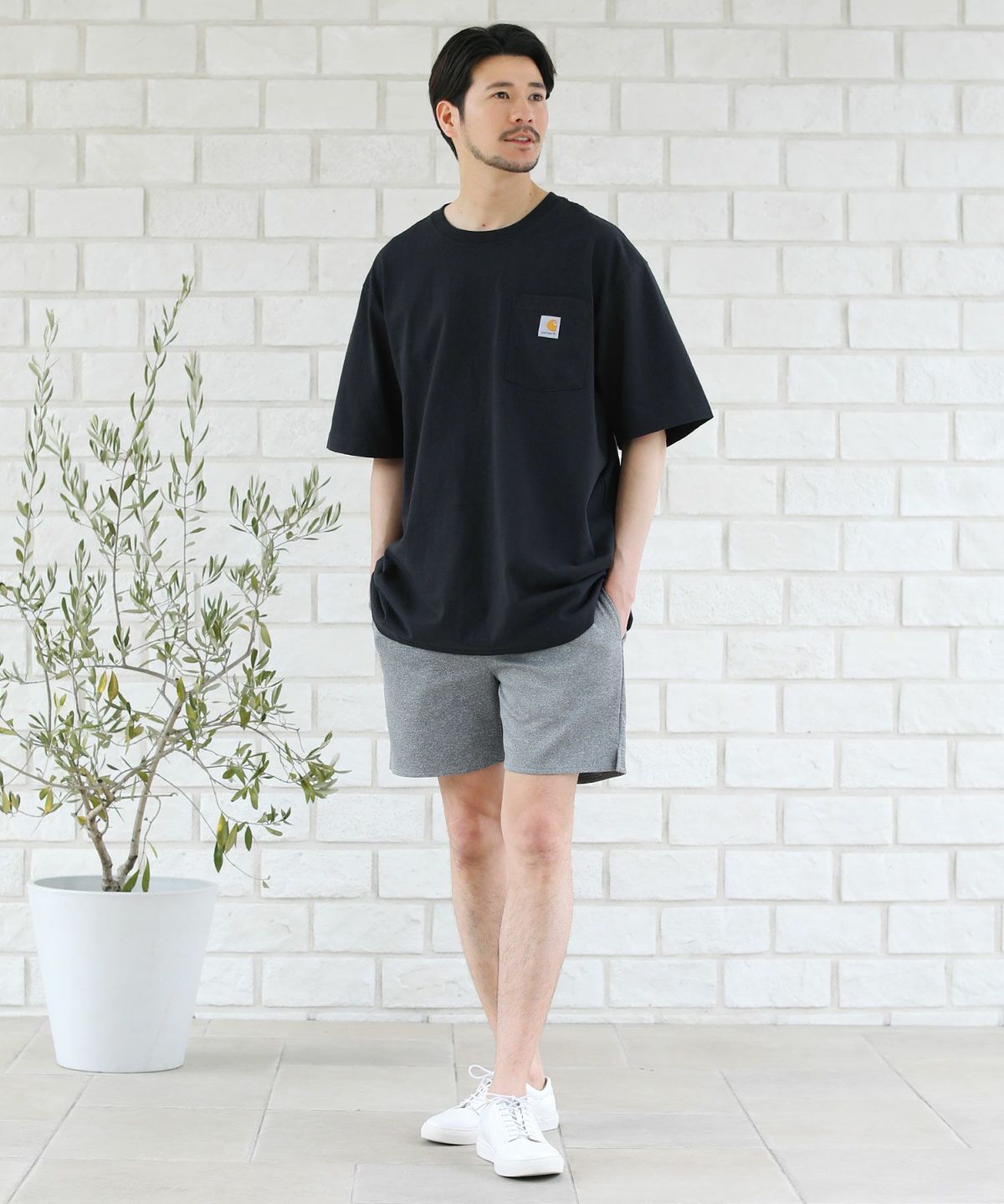 FORGETNEVER】ジップポケットチノハーフパンツ_GLSW(S 黒
