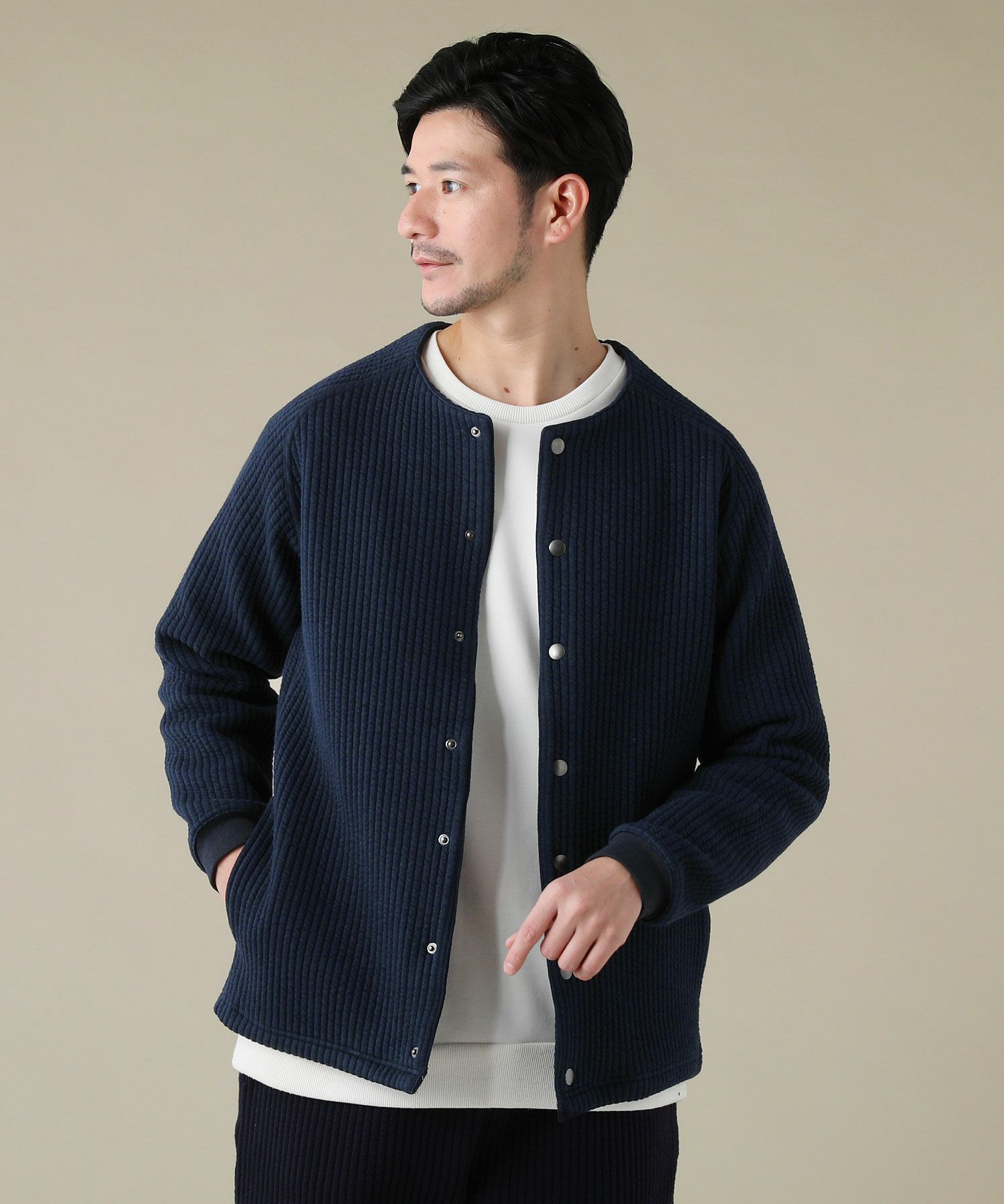 日本製「尾州」コットンキルトノーカラージャケット | 【公式】SPU