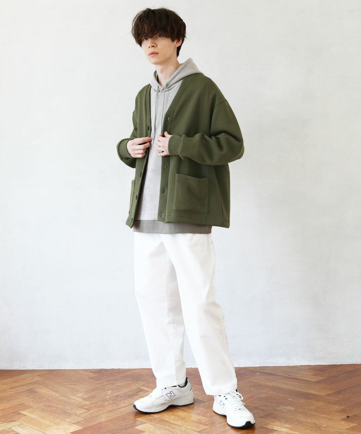 K-MATTY Zip-up cardigan with contrast panels｜グレー｜メンズ