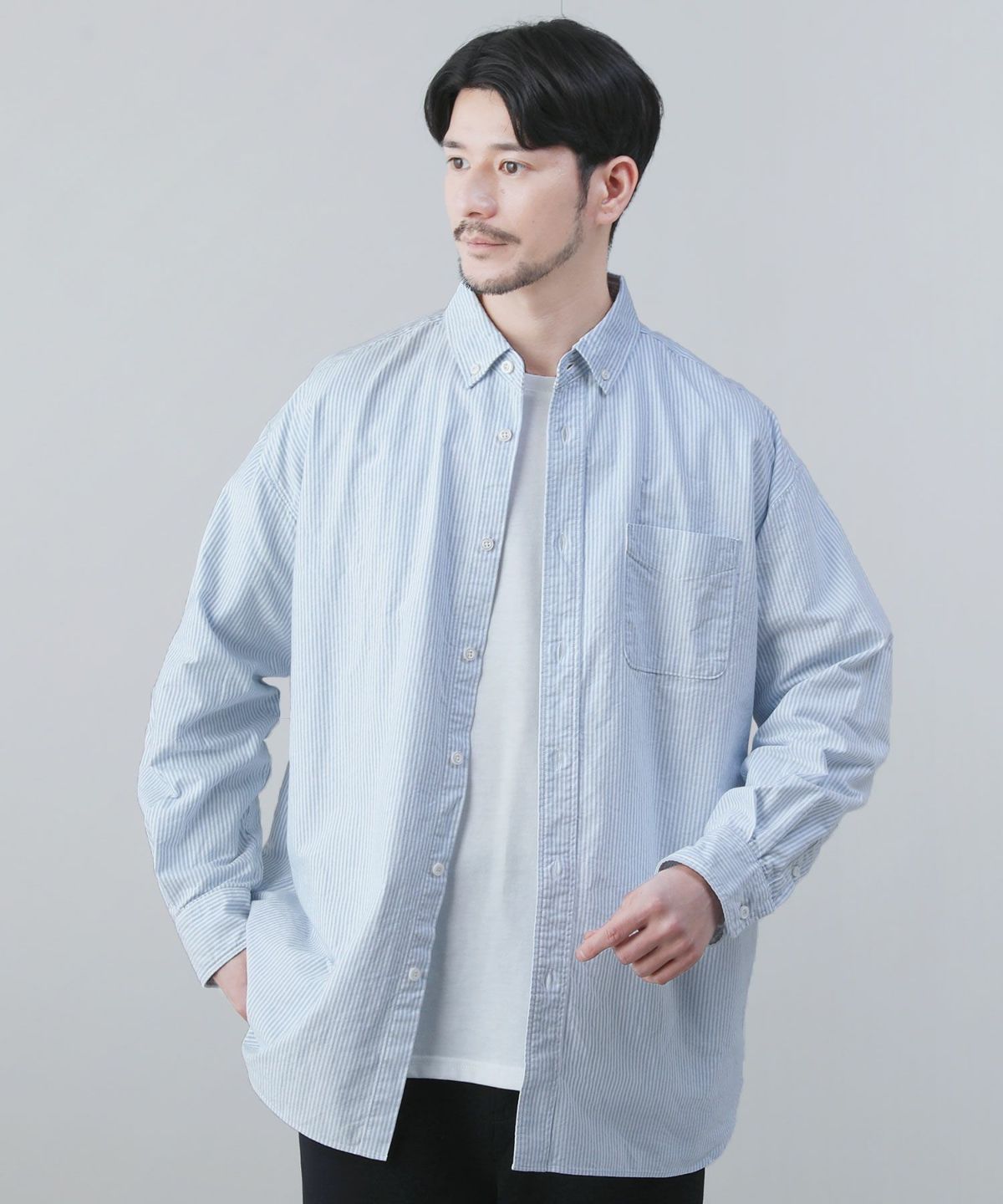 日本製播州織オックスフォードストライプボタンダウンボクシーA