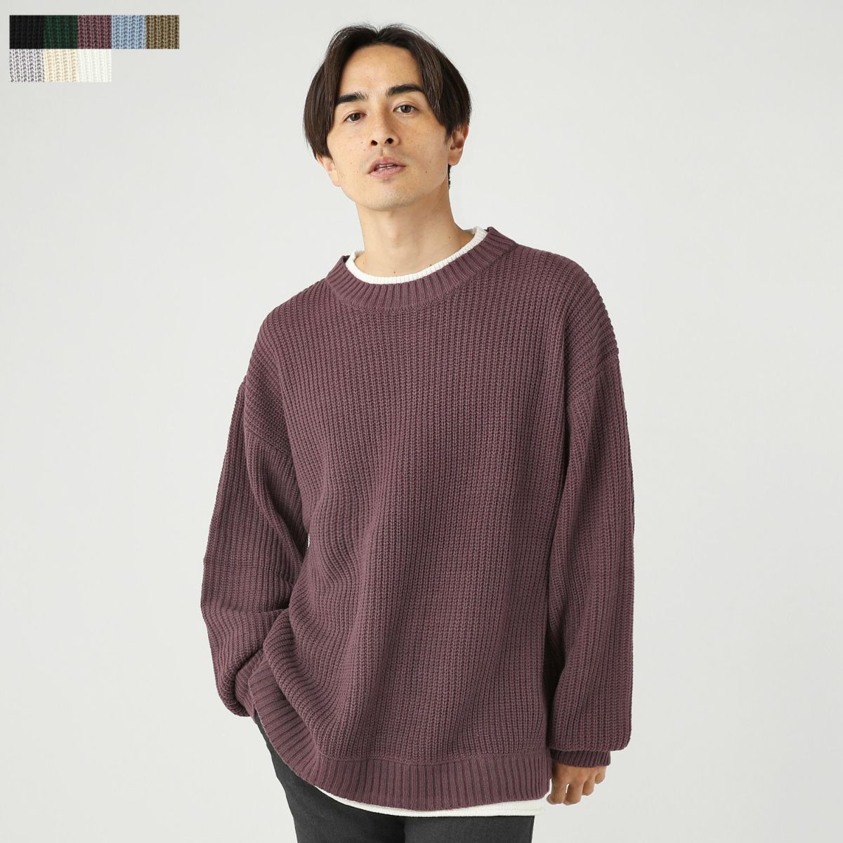 セントアンドリュース　地柄×片畦 クルーネックニット プルオーバー (MENS) 100HC24B0049_s_c101.jpg