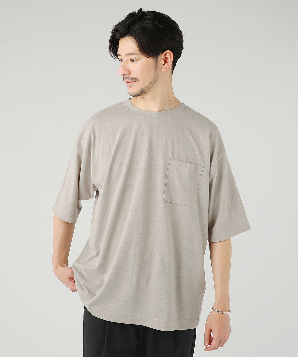 日本製PREMIERE LINEN(プレミアリネン)天竺 クルーネック 半袖Tシャツ