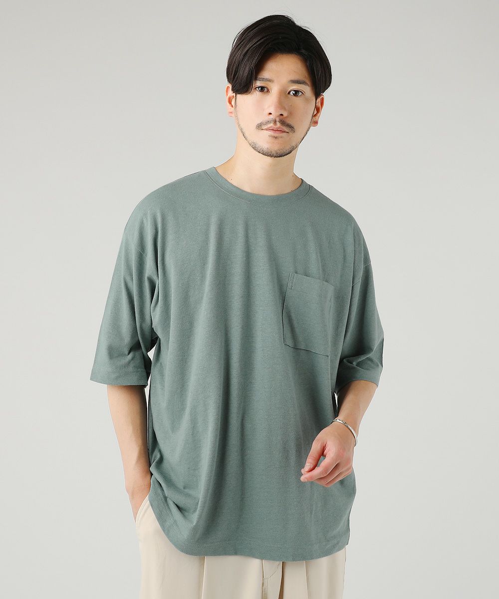 日本製PREMIERE LINEN(プレミアリネン)天竺 クルーネック 半袖Tシャツ