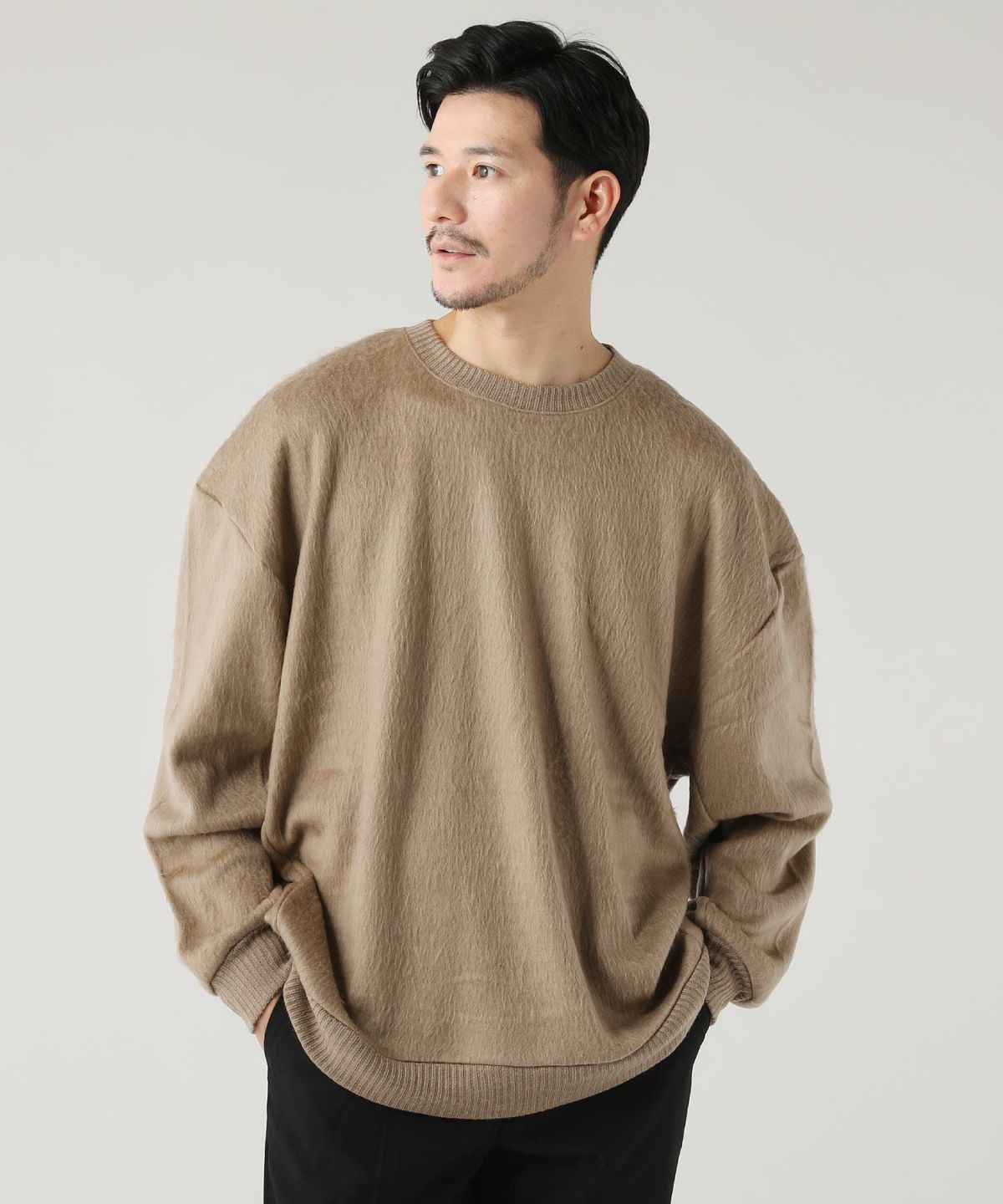 日本製EXLANWOOL(エクスランウール)シャギークルーネック ニットソー