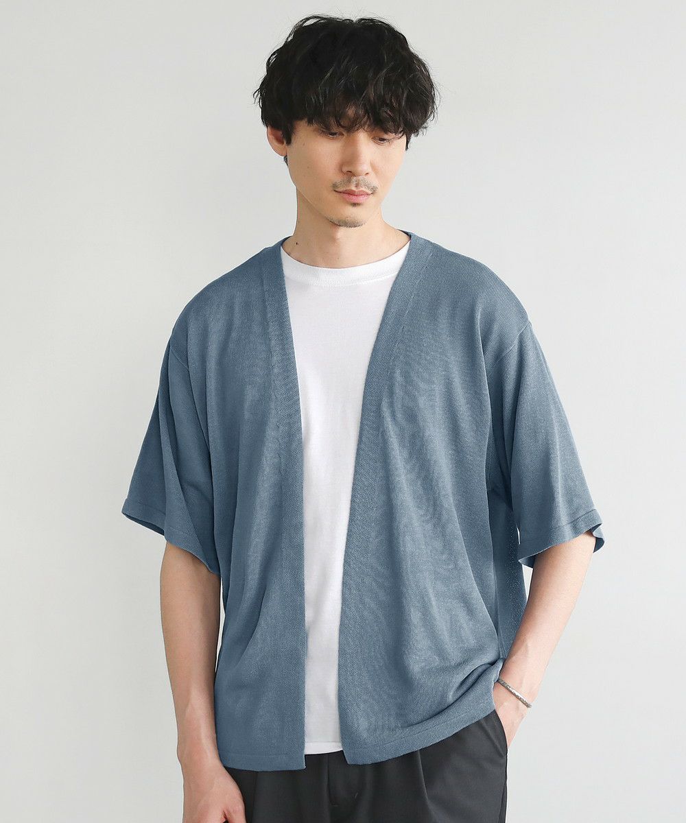 【定価17,600円】コットンリネン 着流し カーディガン S リネンタッチルーズシルエットボタンレス5分袖カーディガン