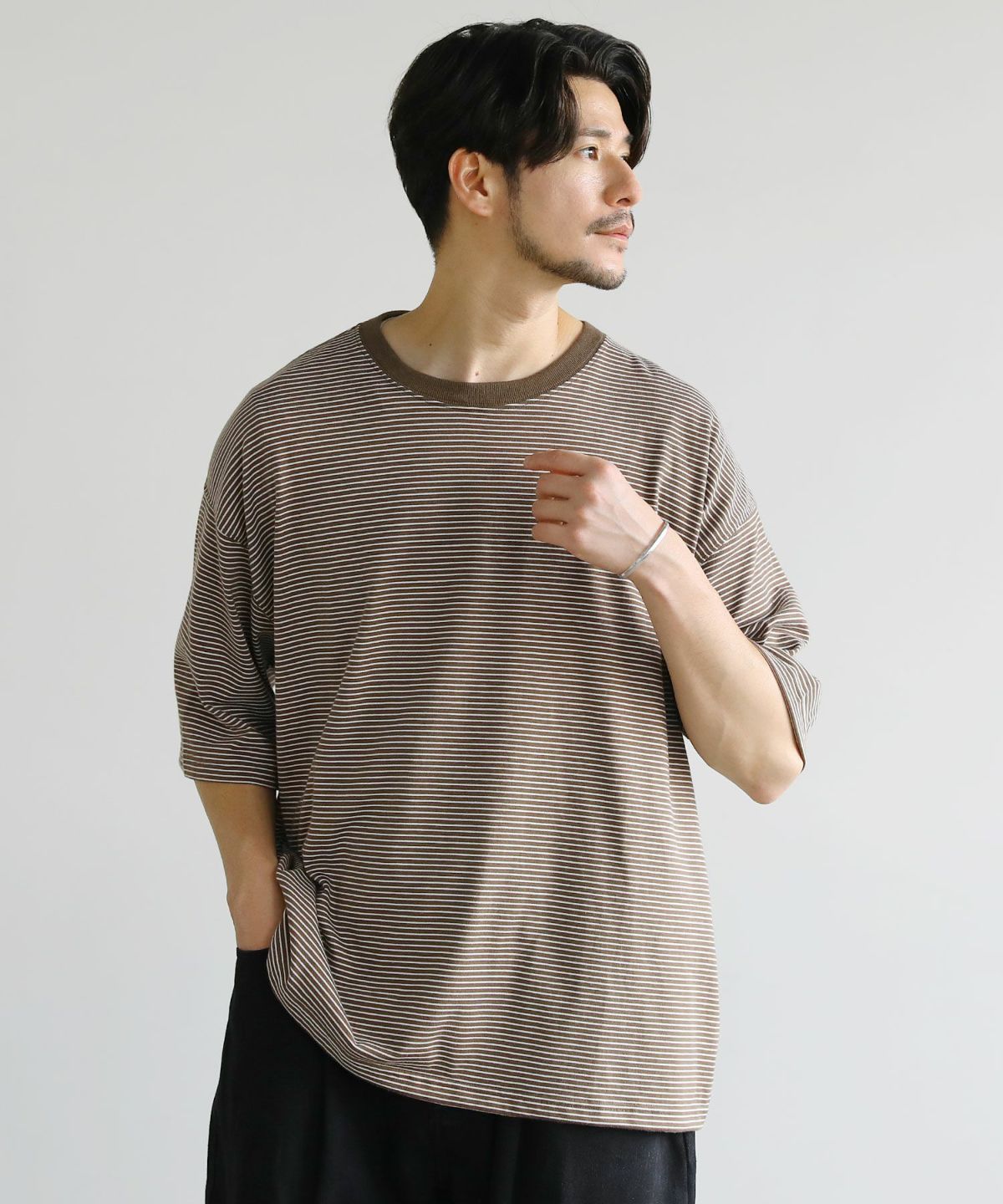 一点物 金ボタン 良フェード ゆるだぼ B01ブラウン ビックシルエット ビッグシルエット無地＆ボーダー半袖Tシャツ | 【公式】SPU スプ