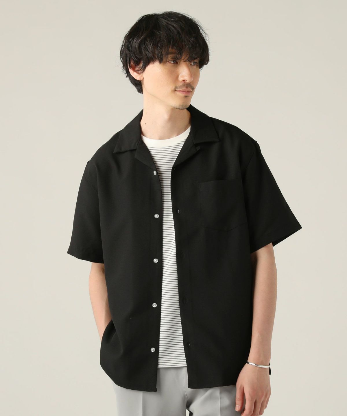 Yori スカラップカラー 半袖シャツ ブラック たっぷりスカラップブラウス | all item| yori