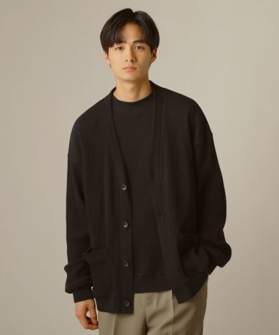 プリーツプリーズ　T_PLEATS グレー リブ編み カーディガン&トップス プリーツプリーズ T_PLEATS グレー リブ編み カーディガン