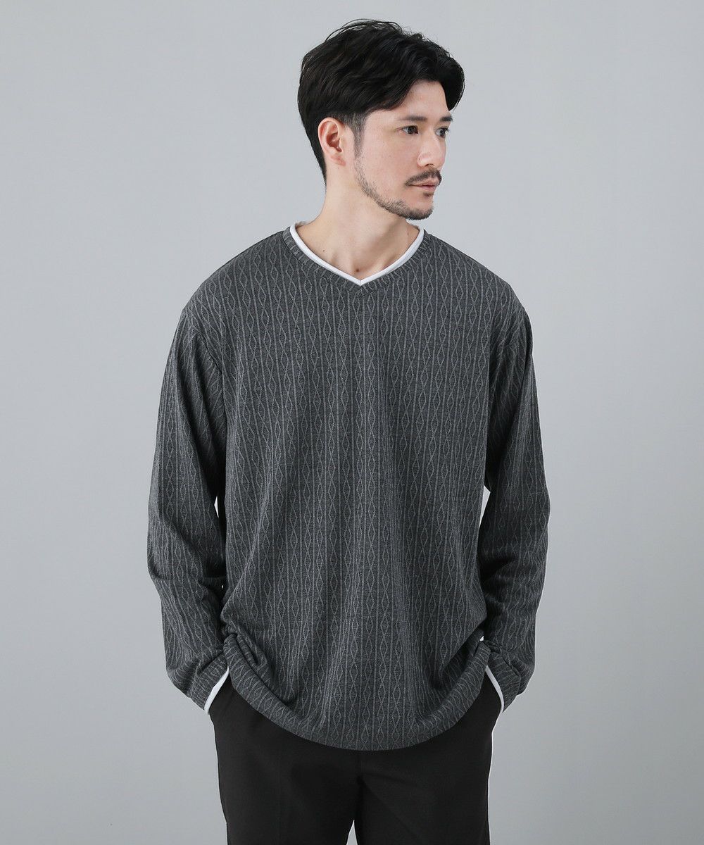 jonnlynx ジャカードＶネックプルオーバー セール】 カットジャカード Vネックプルオーバー （シャツ