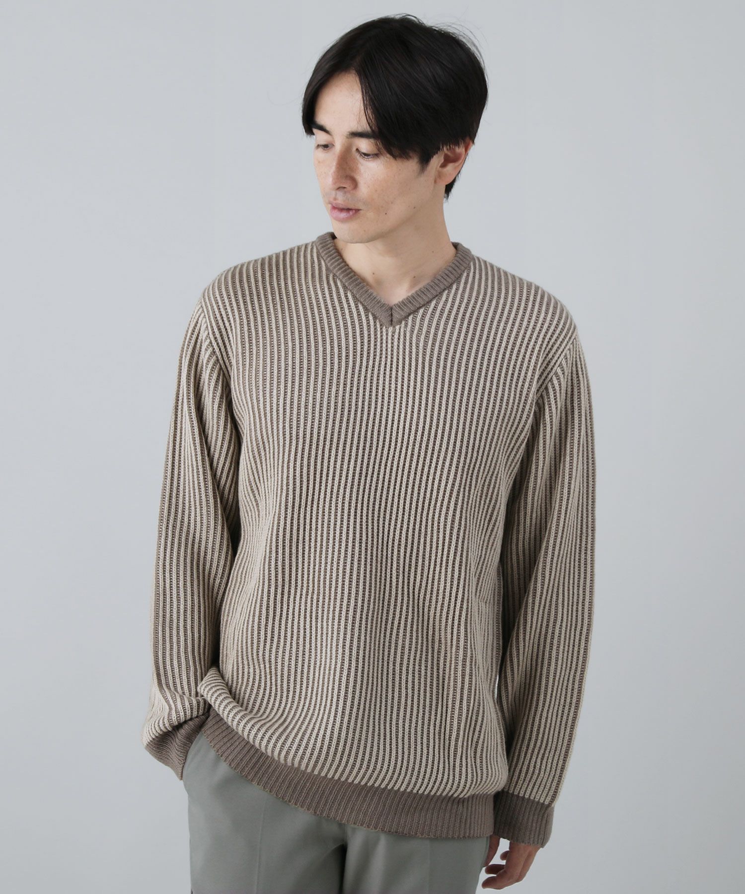 二重臼畦編みVネックニット | 【公式】SPU スプ公式通販｜メンズ