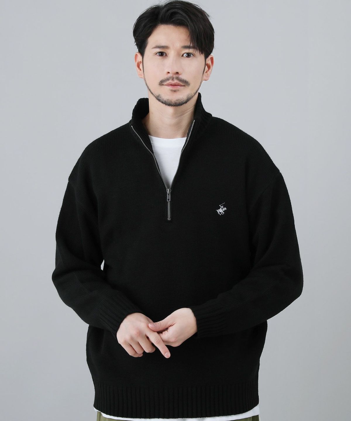 ☆20%割引☆PIA SPORTS　ハーフジップ セーター 黒　L ワンポイントハーフジップセーター | 【公式】SPU スプ公式通販