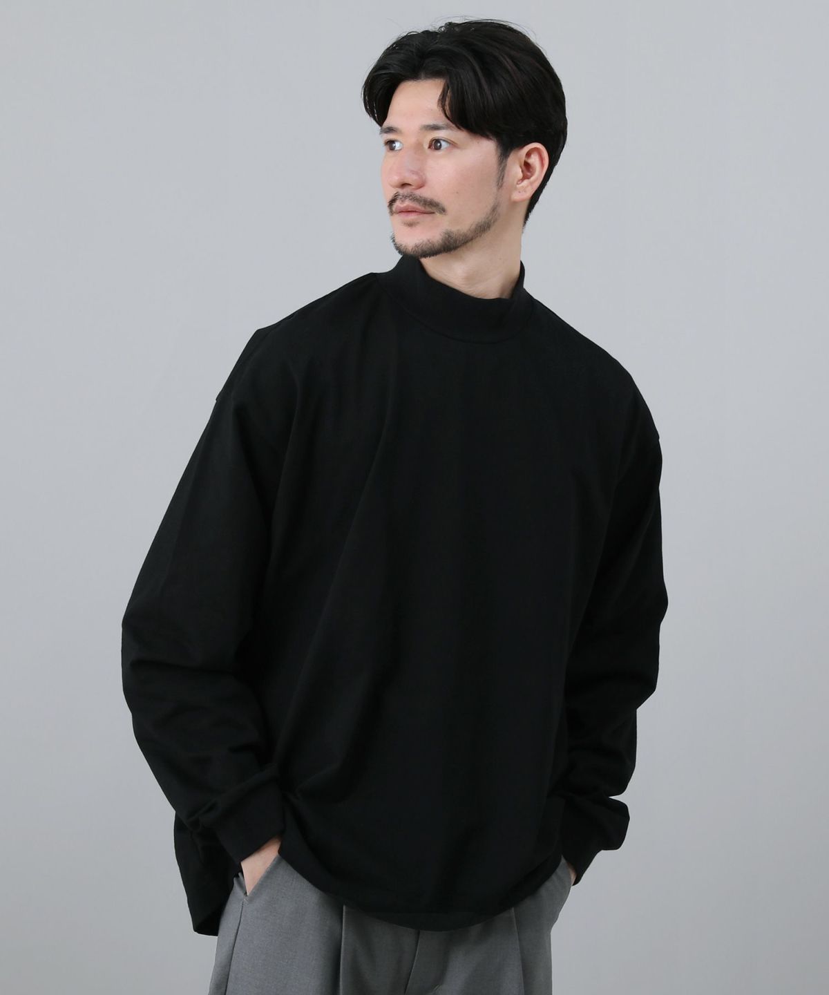 日本製VORTEX 8オンス（MVS天竺）モックネックバルーン長袖Tシャツ