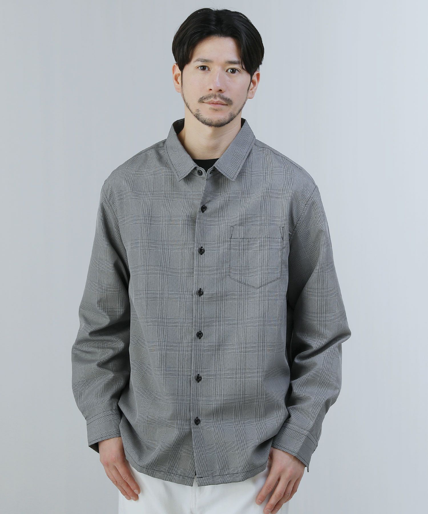 ルーズシルエットグレンチェック長袖シャツ 【返品交換不可】 【SALE 