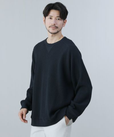 日本製ビッグワッフルサドルショルダーガゼットクルーネックXL