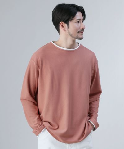 ジグザグ編みニットロールクルーネック長袖カットソー | 【公式