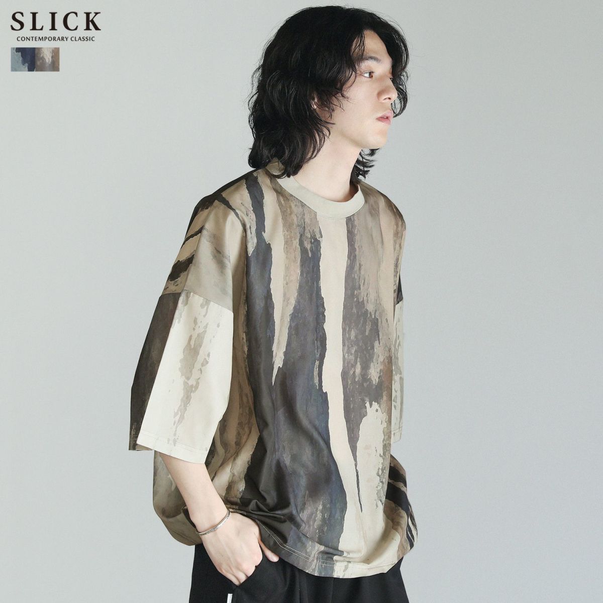 アブストラクトプリントドルマンスリーブ5分袖Tシャツ | 【公式