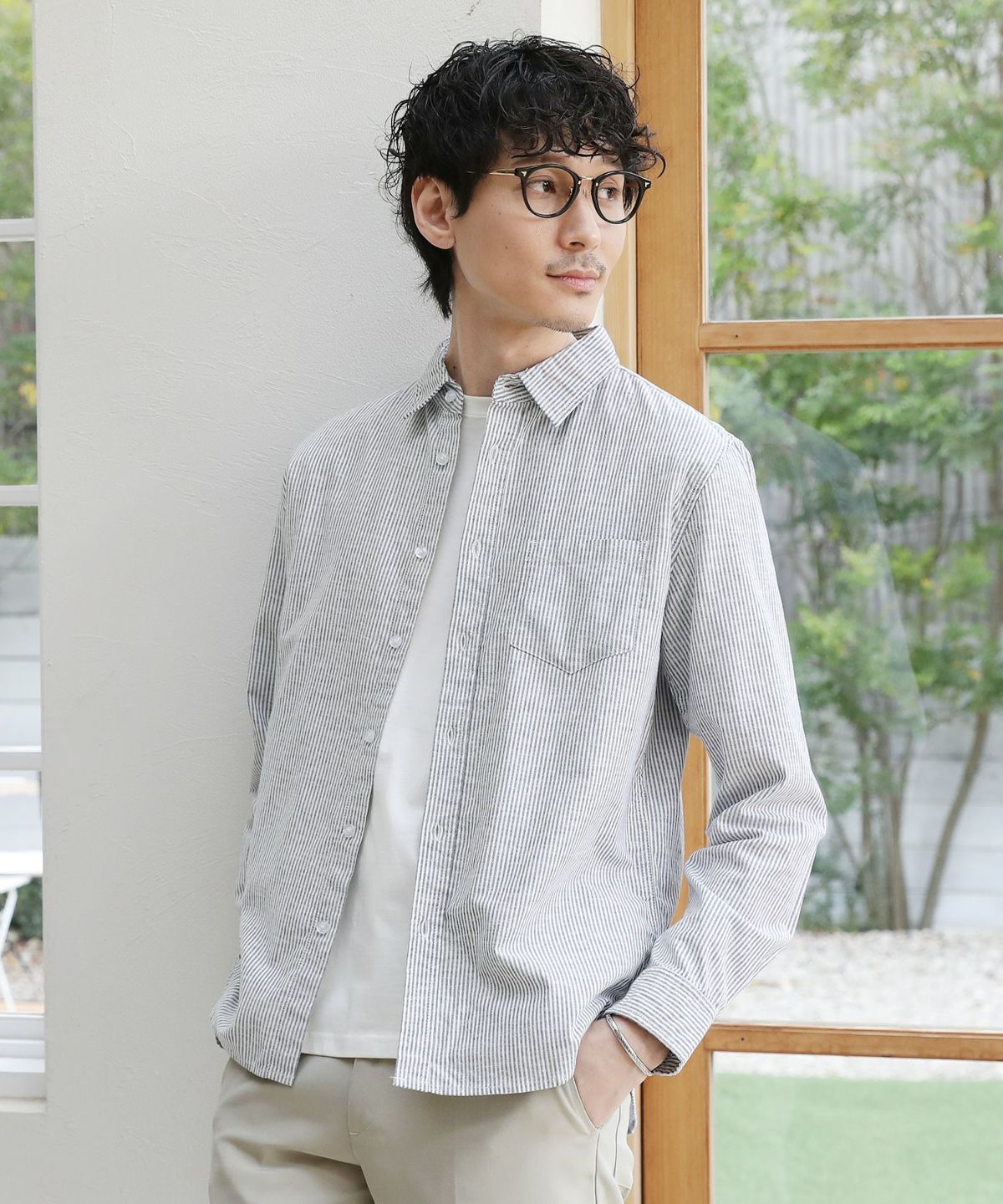 先染め綿麻ストレッチレギュラーカラー長袖シャツ | 【公式】SPU