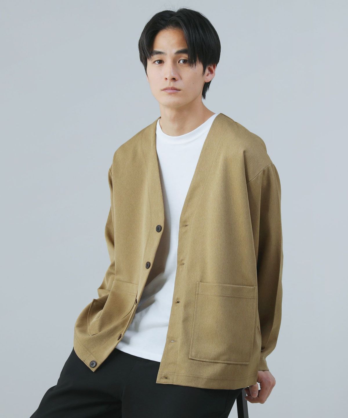 yuvae. ノーカラージャケット　日本製 大きいサイズ/19号まであり】ストレッチツイードノーカラー