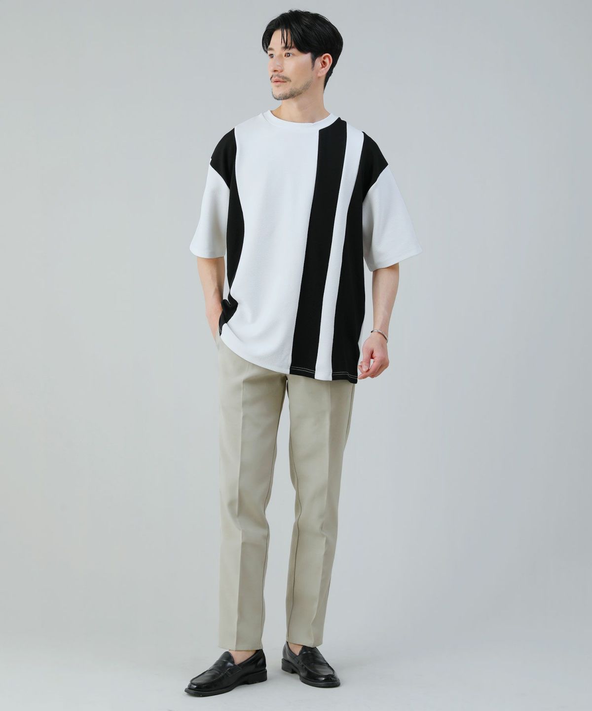 【ALL-IN】ホワイト Tシャツ 半袖 オーバーサイズ 半袖 オーバーサイズド ボーダー リンガー Tシャツ BLACK LABEL