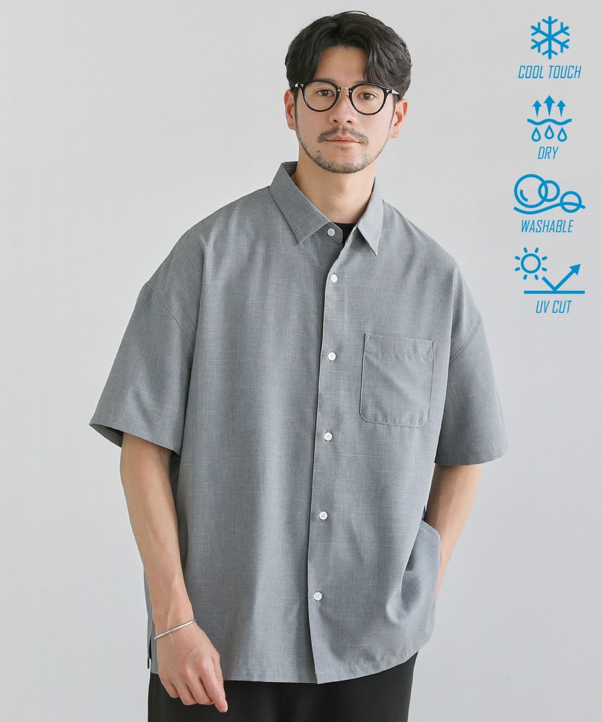 beauty＆youth キャンプカラーシャツ【接触冷感】　Ｍサイズ クールタッチ ストライプ キャンプカラー リラックスレギュラー