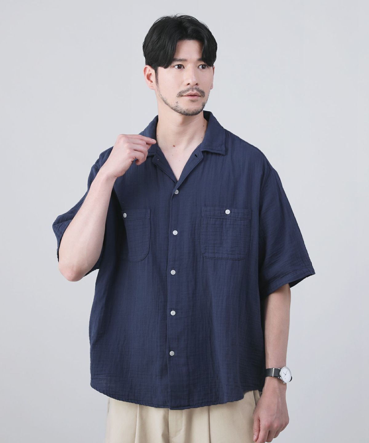 日本製染めガーゼオープンカラー5分袖シャツ | 【公式】SPU スプ公式 