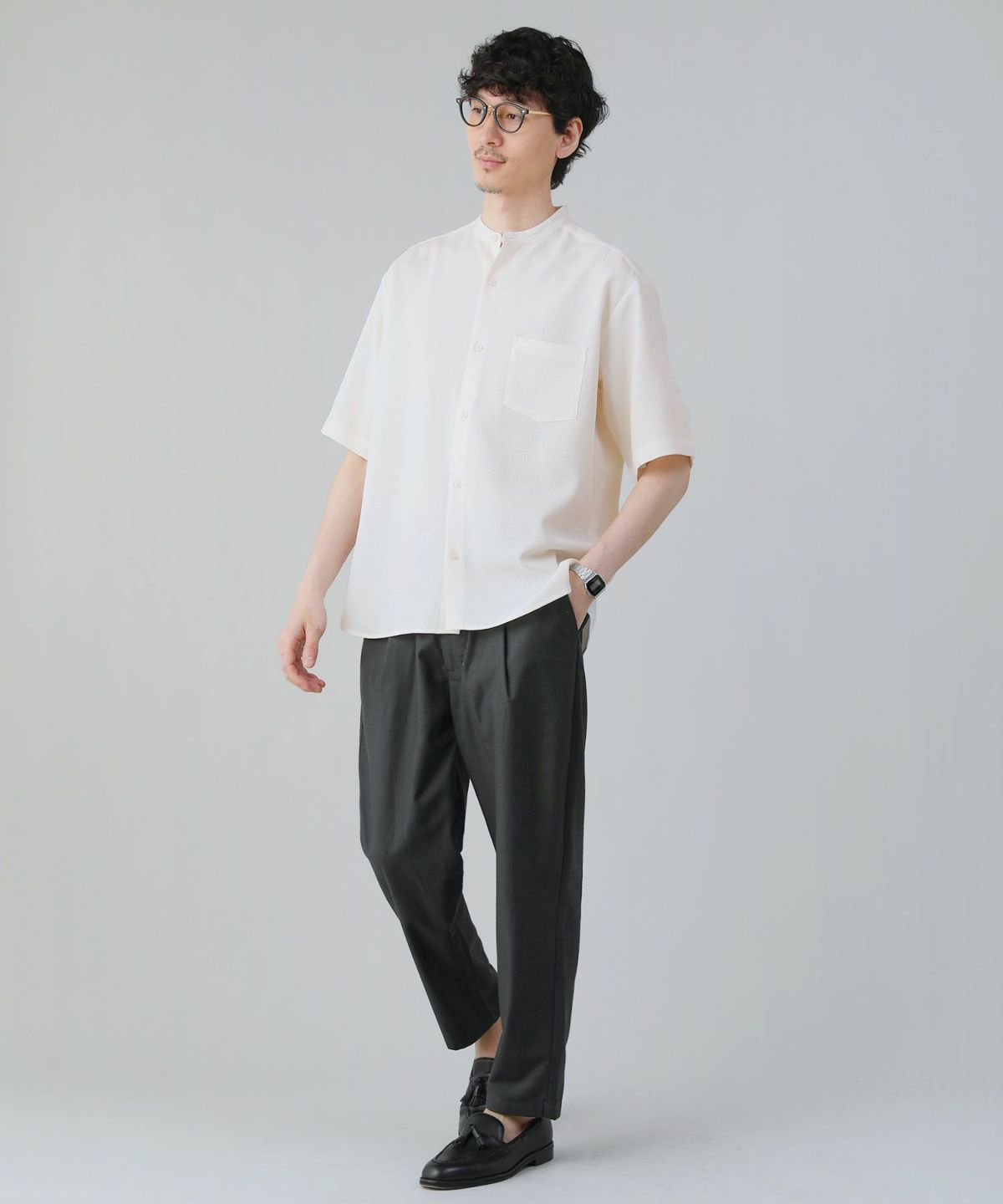 グレー 半袖 ボタン付き シャツ SES02-CHR_d88e4b1d-1052-4dbf-