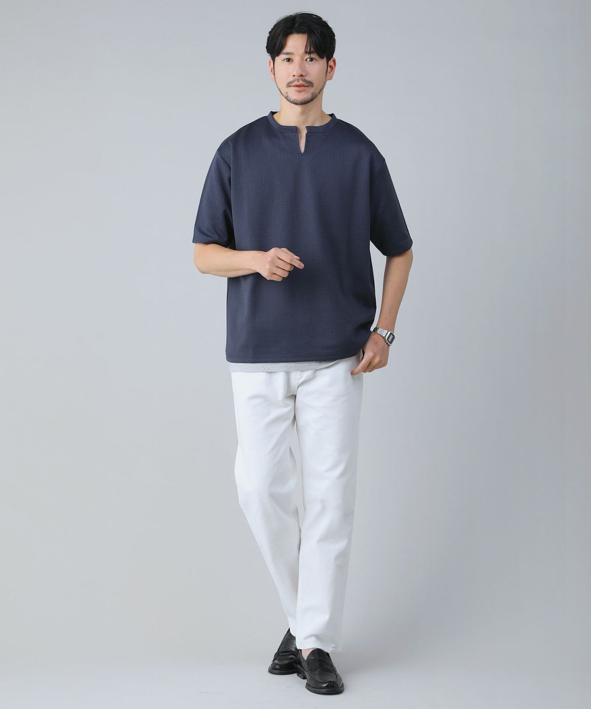 ★決算特価商品★ 編み柄ジャガードスキッパー半袖Tシャツ | スプ公式 【公式】SPU トップス