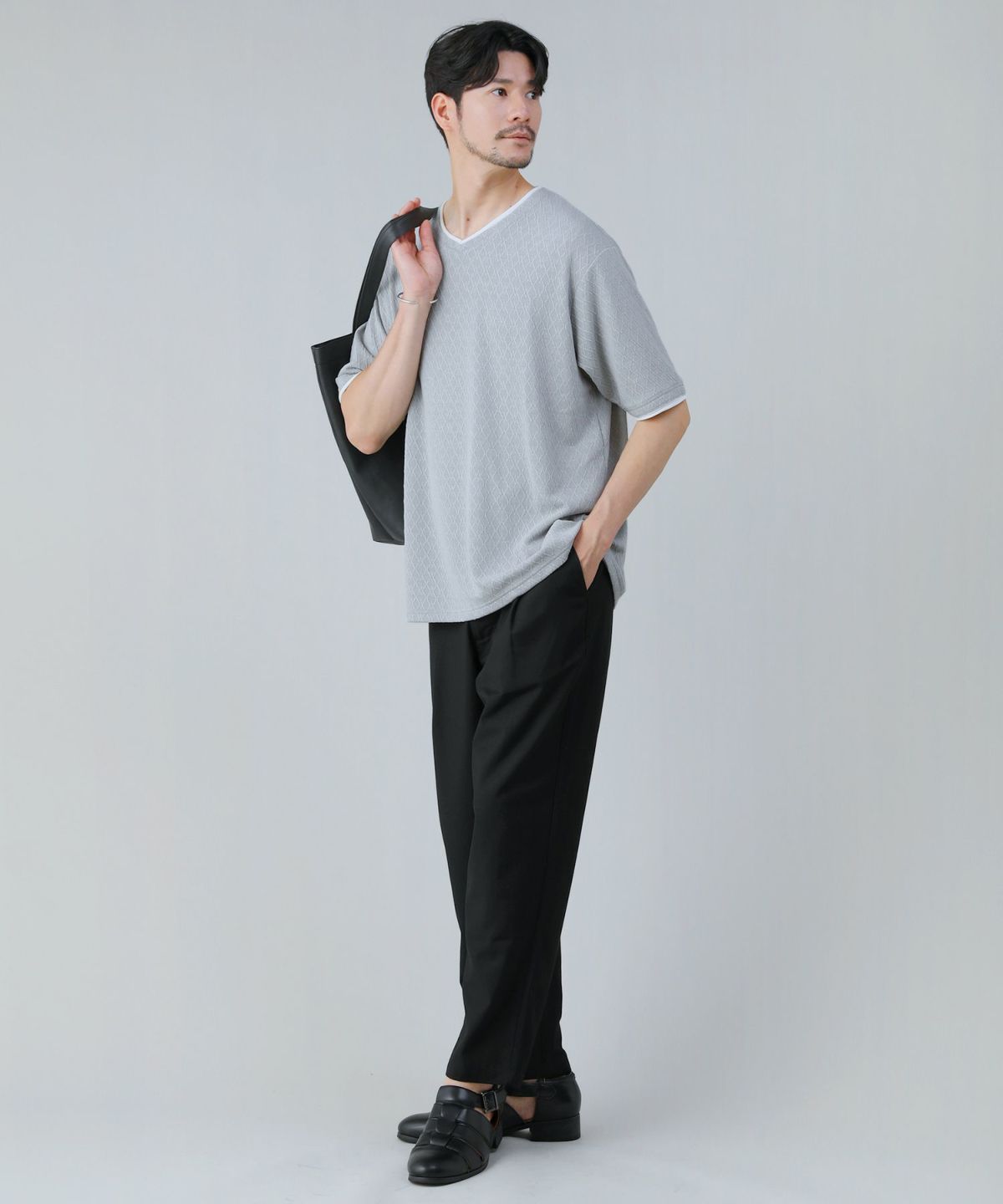 菱柄ジャガードフェイクレイヤードVネック半袖Tシャツ | 【公式