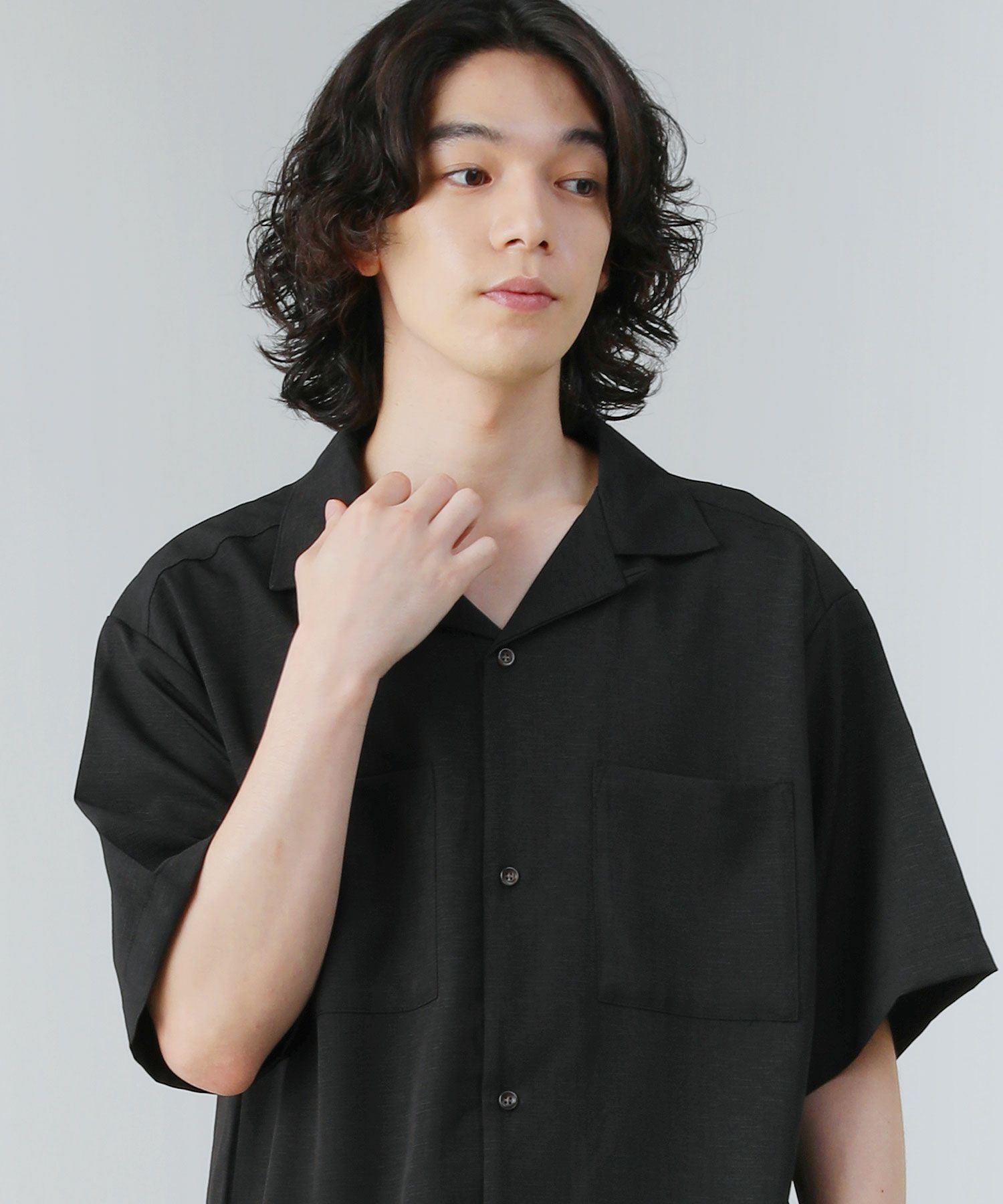リネンライクポリエステルオープンカラー半袖シャツ | 【公式】SPU