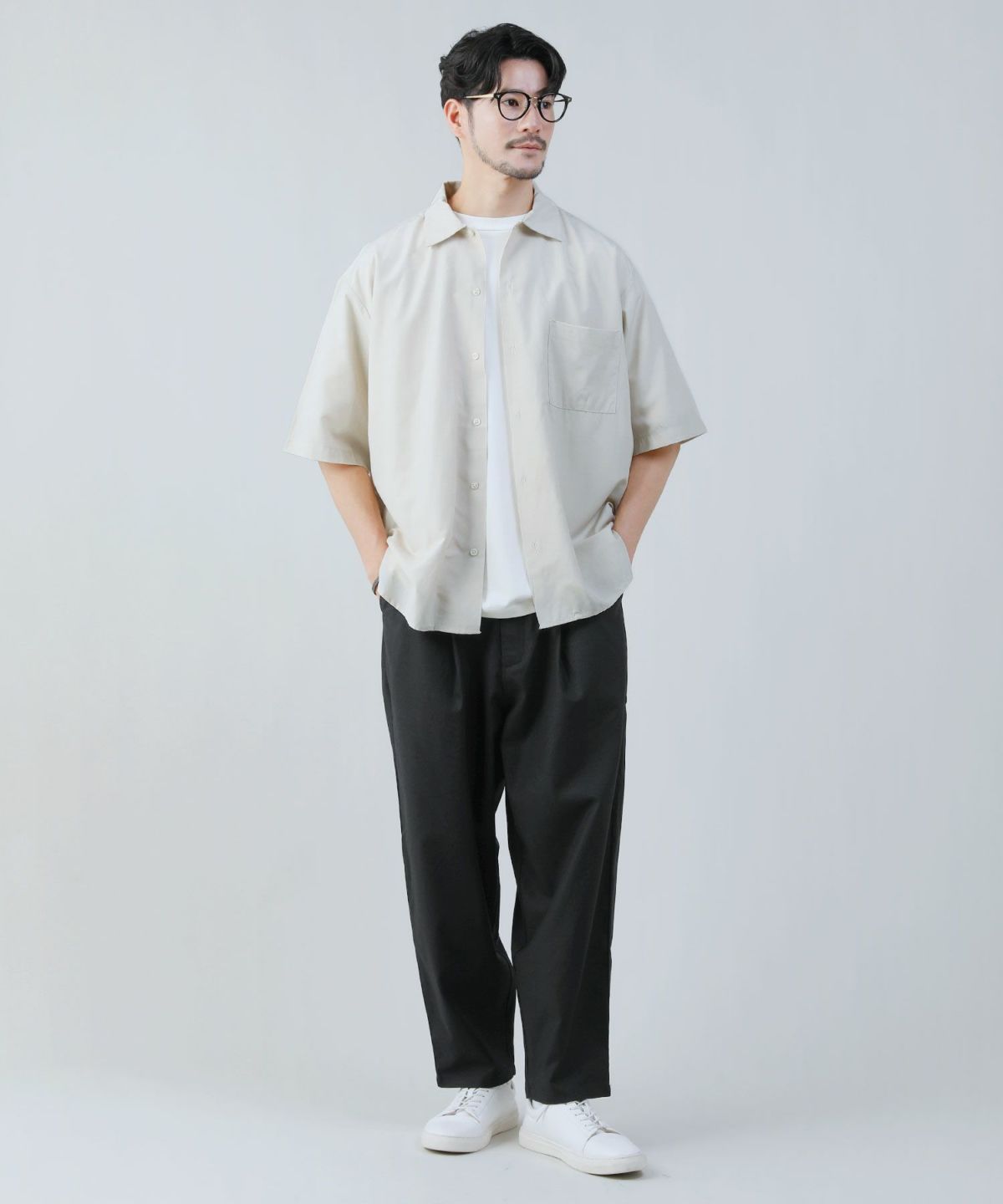 DOCUS ドゥーカスモックネックシャツ3L ネイビーHaraken 半袖シャツ DOCUS ドゥーカスモックネックシャツ3L ネイビーHaraken 半袖