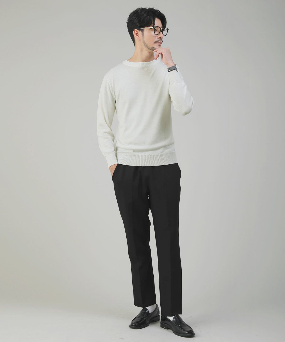 イマテリアル　カシミアタッチ クルーネック プルオーバー グレー ABAHOUSE GRAY セーター ニット 「カシミアタッチ」プルオーバー