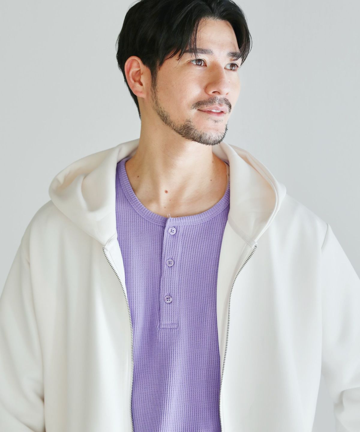 ジャストフィットTCワッフルヘンリーネック長袖カットソー