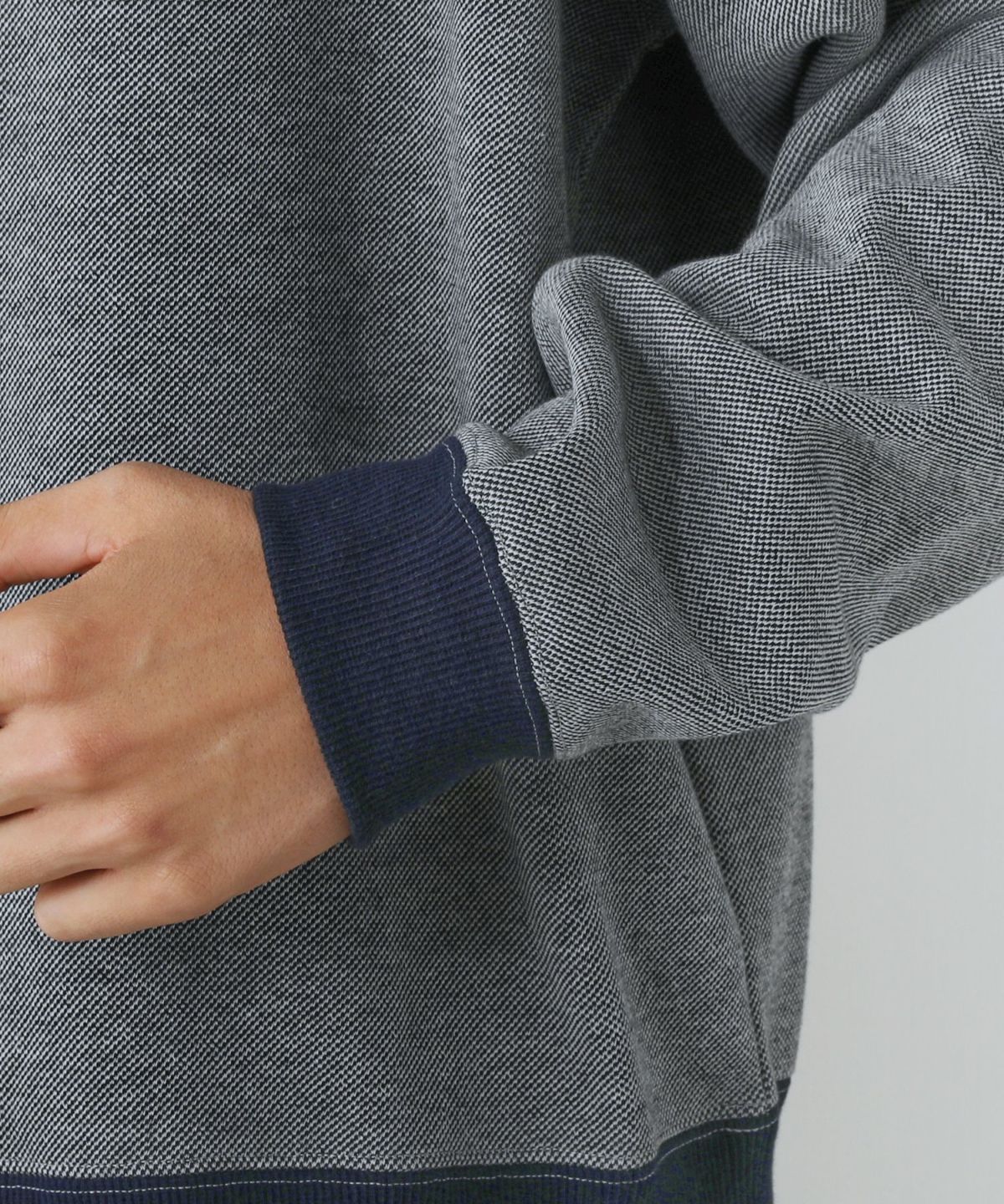 日本製ボンバーヒートツイードスウェットライク長袖ポロシャツ