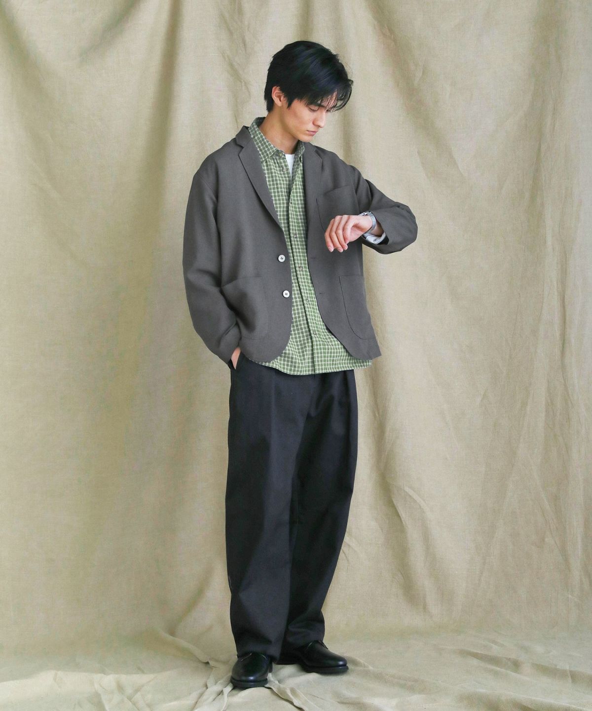 日本製Naturemier(TM)TECHリネンライクトロピカル2ボタン長袖