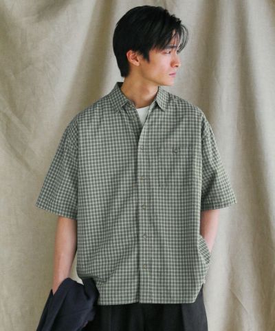 日本製播州織ドビーミニチェックボクシーAライン半袖シャツ
