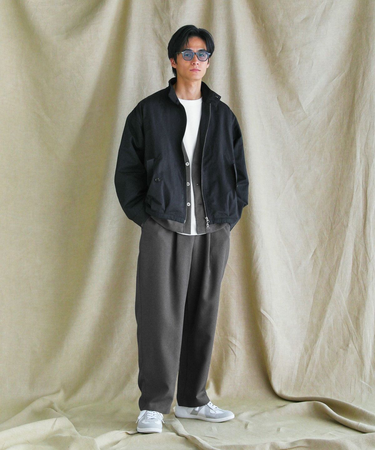 日本製Naturemier TECHリネンライクトロピカルノーカラー長袖