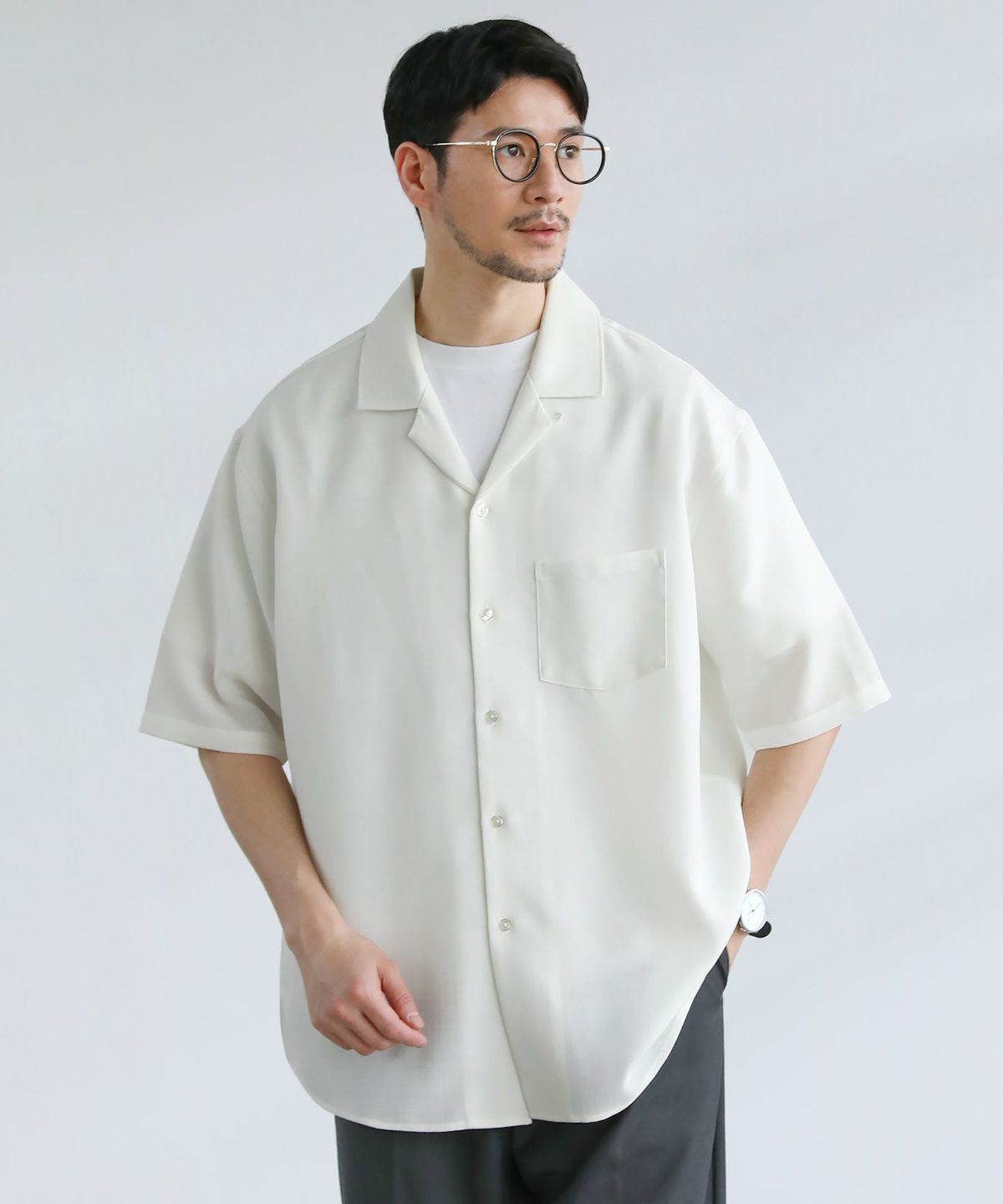 テックキャンバスドオーバーサイズオープンカラーシャツ半袖 | 【公式