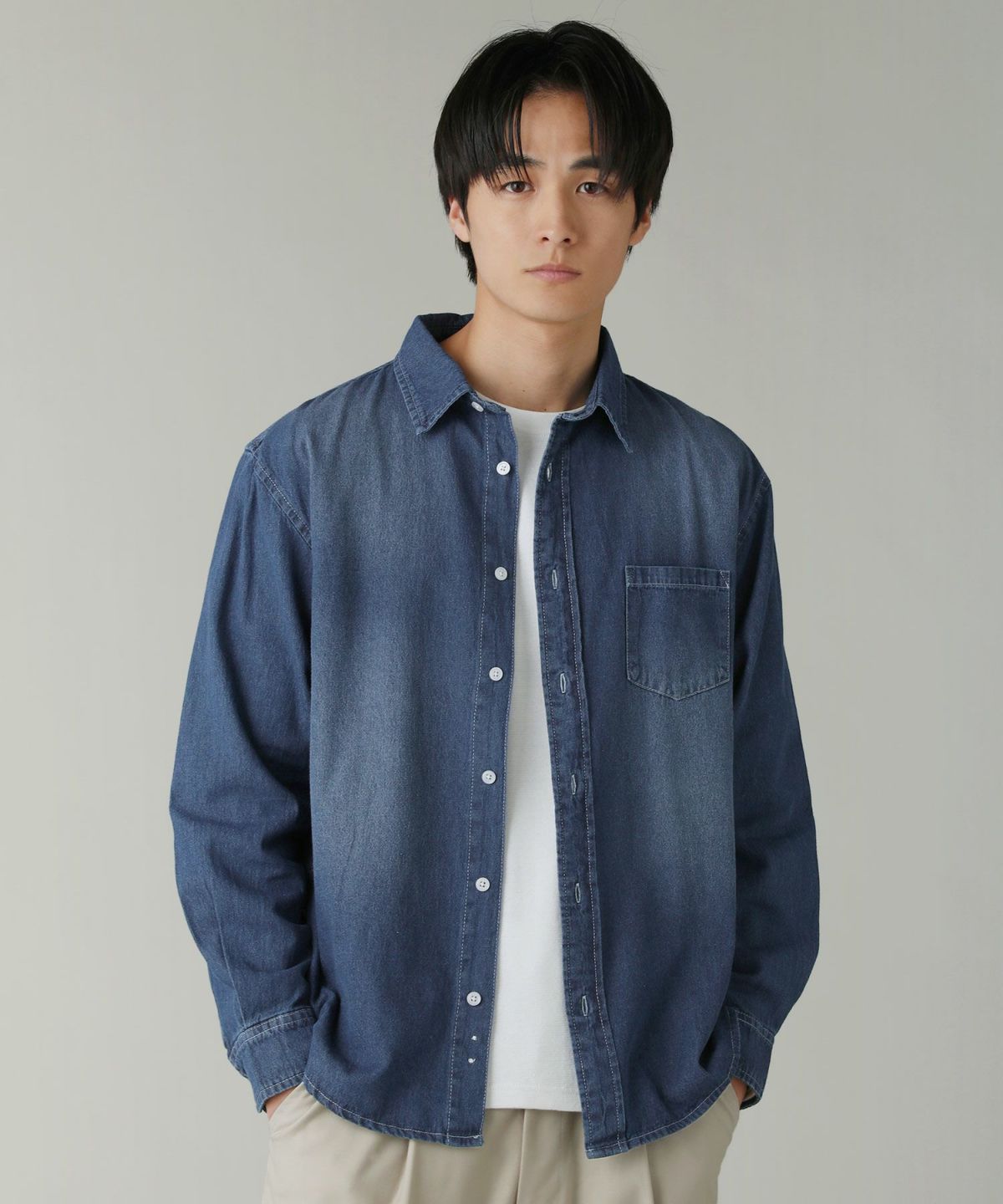 【開店記念セール！】 6.5ozデニム長袖レギュラーカラーシャツ スプ公式 【公式】SPU | トップス