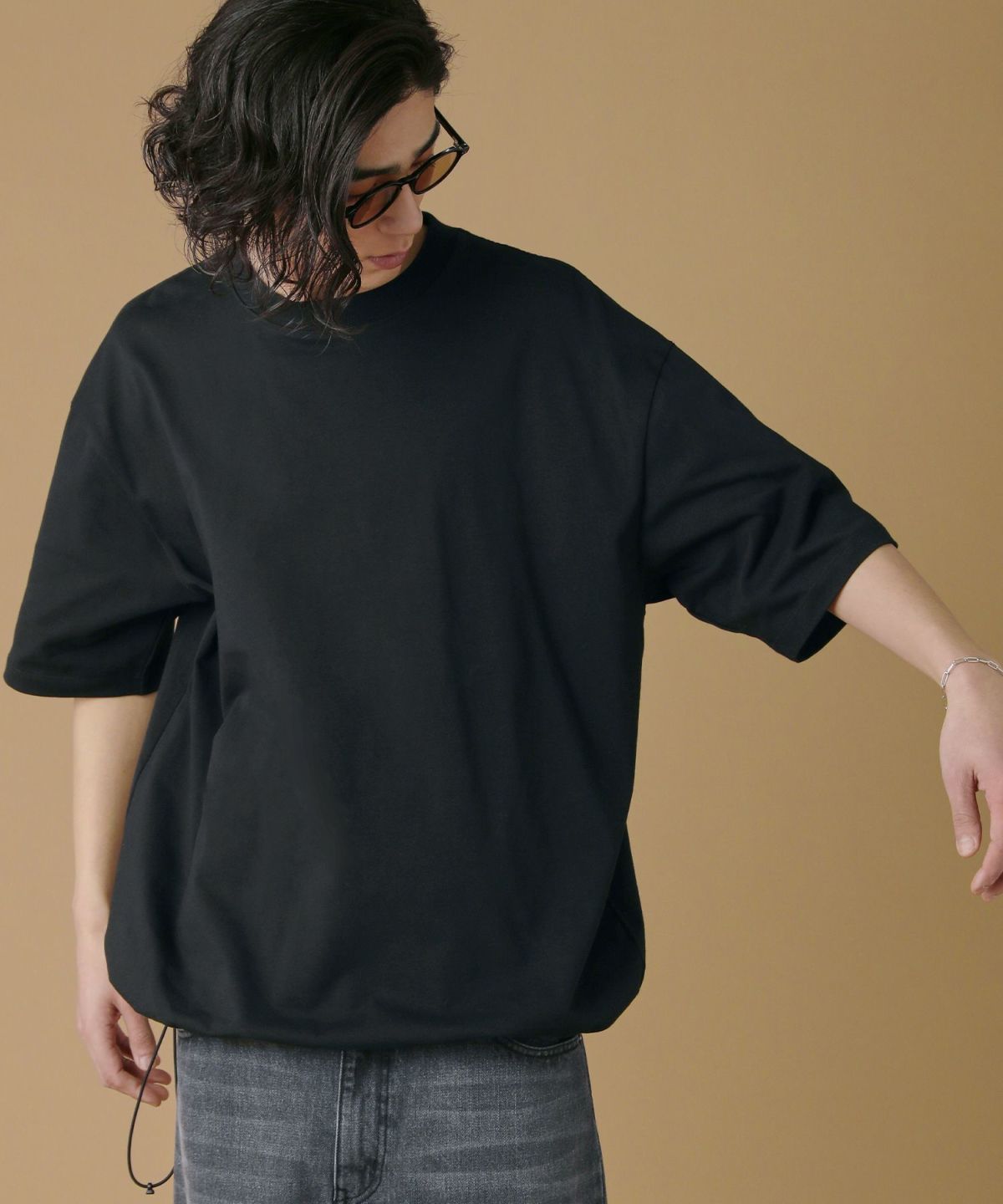 ダブルヤーンドローストリングオーバーサイズ半袖Tシャツ