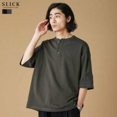 40/2 モスステッチヘンリーネックオーバーサイズ半袖Tシャツ | 【公式