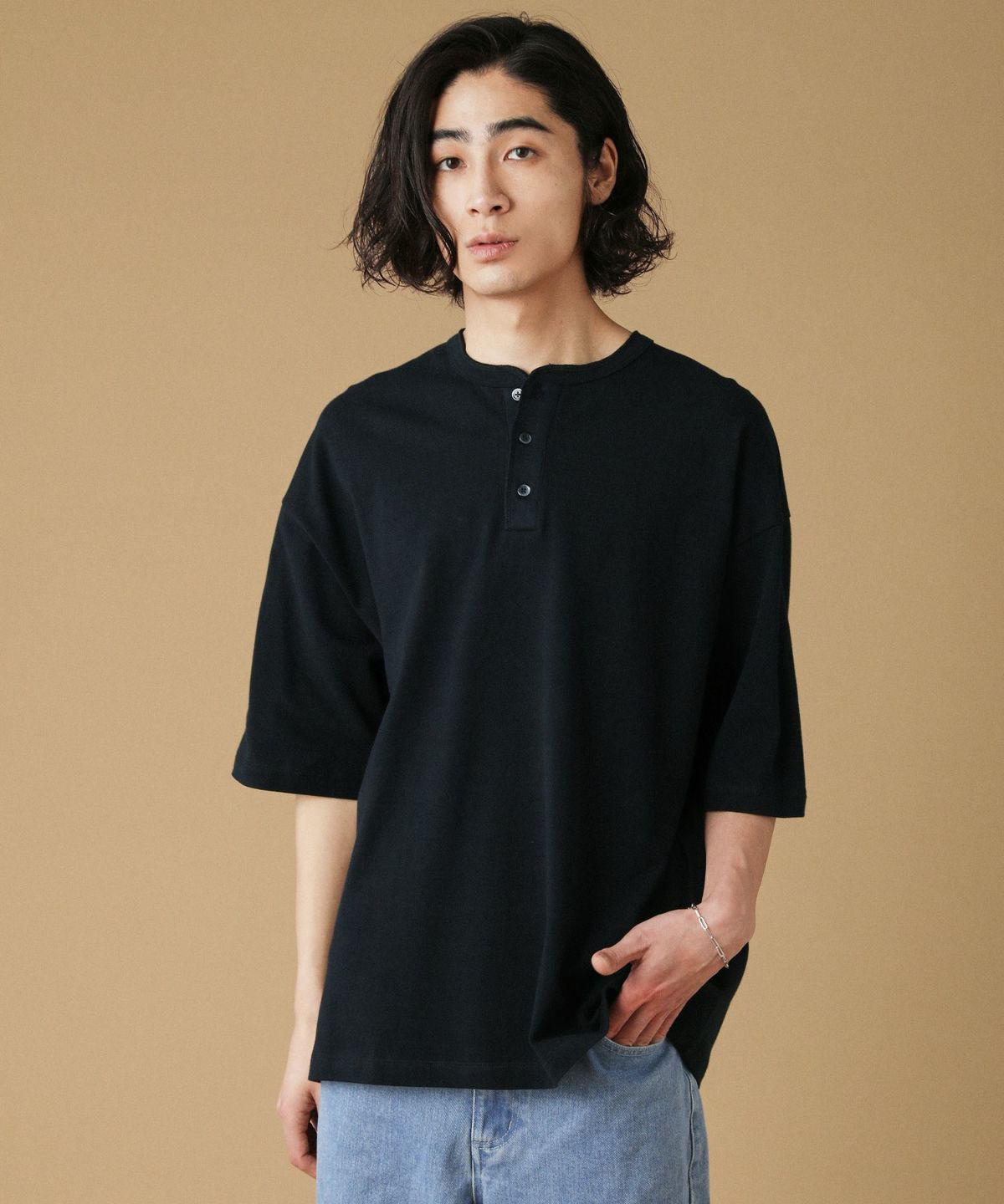 crepuscule Moss stitch ヘンリーネック ブラック サイズ1 crepuscule (クレプスキュール) Moss stitch henley neck / モス