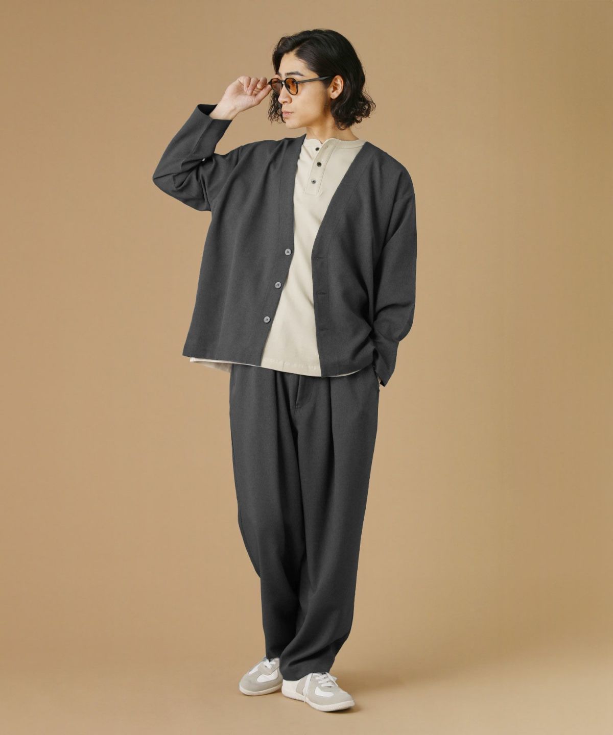 40/2 モスステッチヘンリーネックオーバーサイズ半袖Tシャツ
