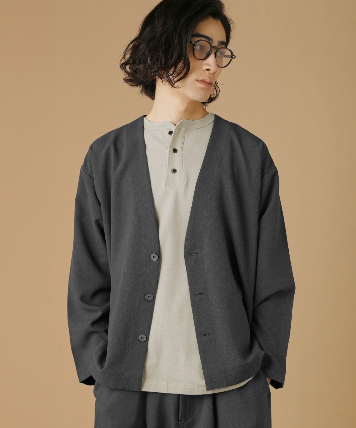 40/2 モスステッチヘンリーネックオーバーサイズ半袖Tシャツ 40/2 モスステッチヘンリーネックオーバーサイズ半袖Tシャツ