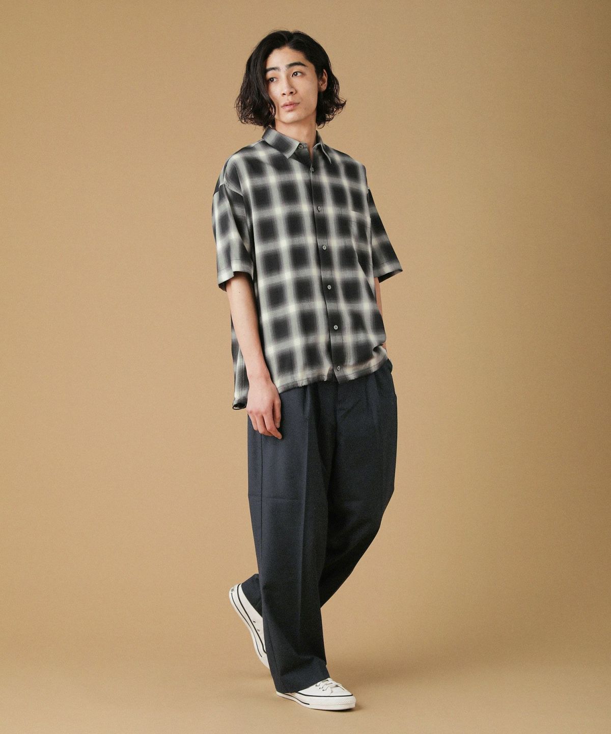 improves 半袖シャツ メンズ オンブレ チェックシャツ オープン