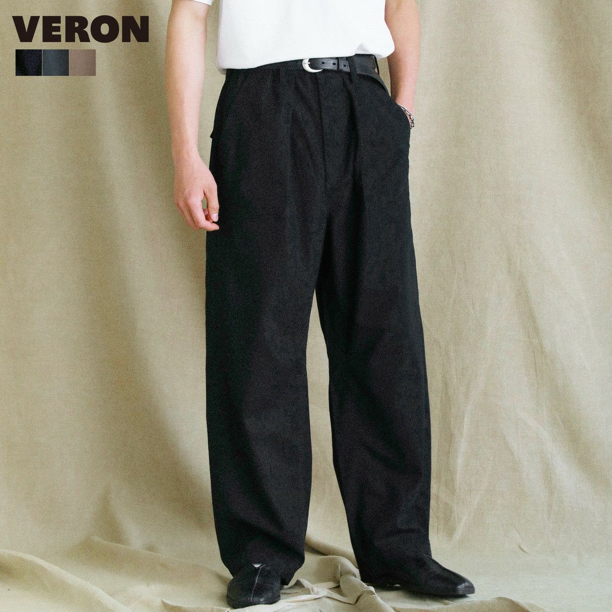 綿麻ヴィンテージキャンバス1タックベイカーカーブドイージーパンツ