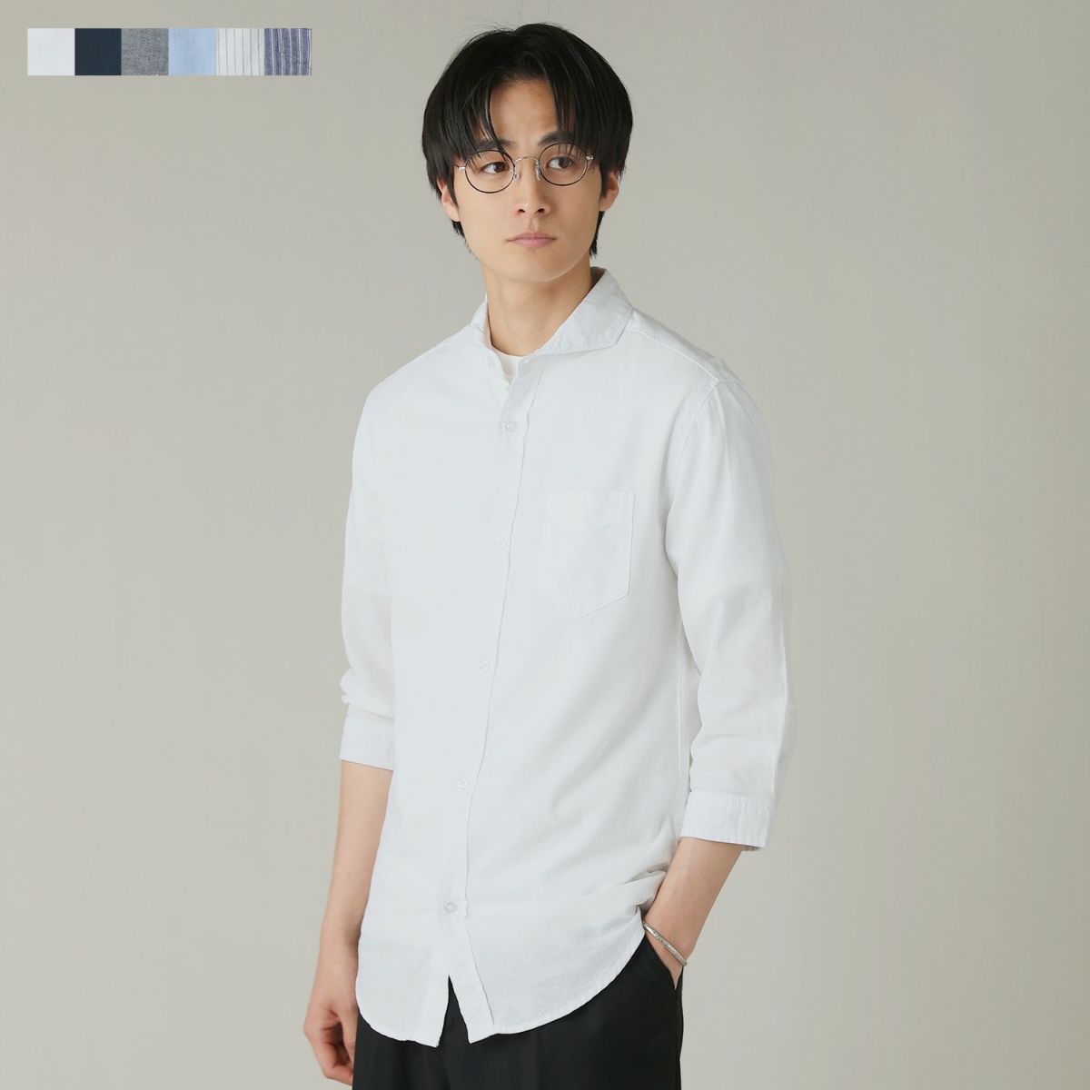 綿麻ホリゾンタルカラー7分袖シャツ | 【公式】SPU スプ公式通販