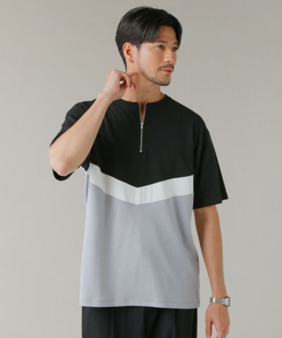 イタリア製 USED レトロ スウェードポンチョ ハーフコート 刺繍ラメ XL ポンチ×フェイクスウェードVカット切替ハーフジップTシャツ